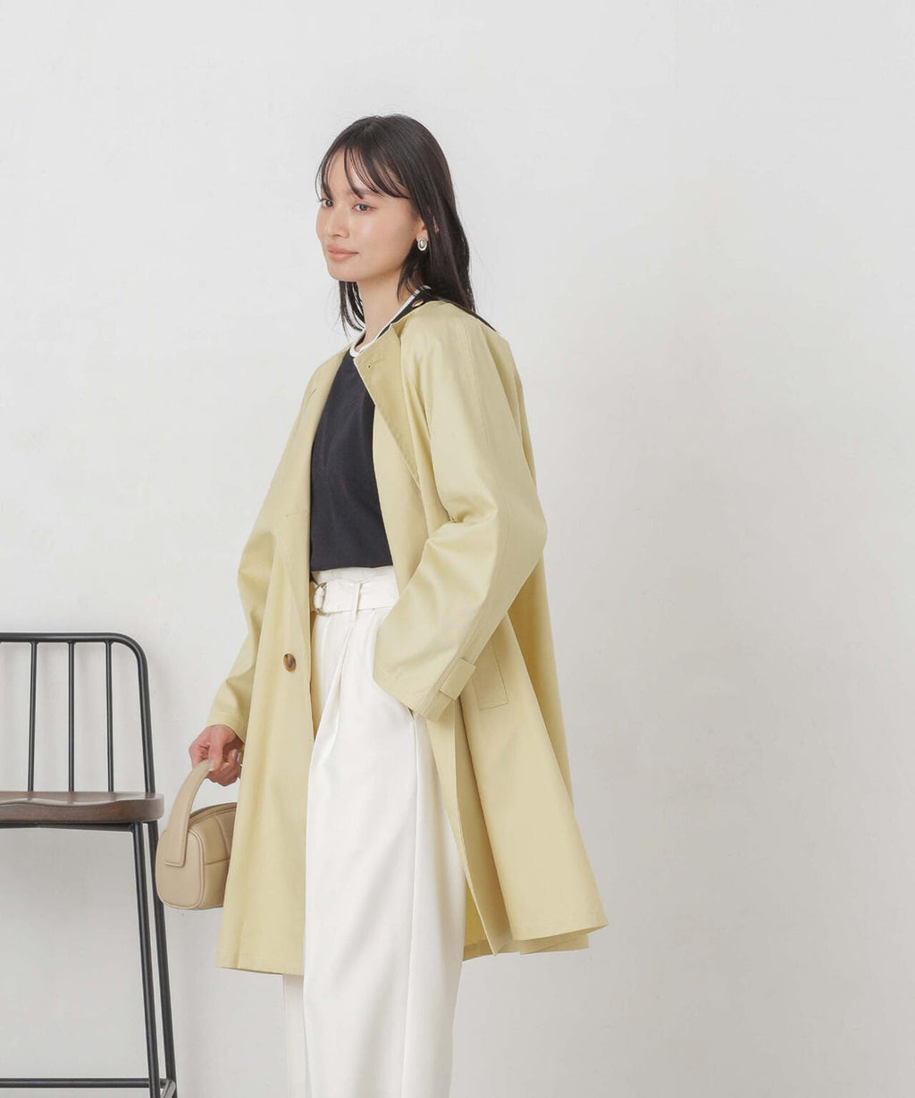 撥水＆花粉ガード加工ノーカラーAラインコート