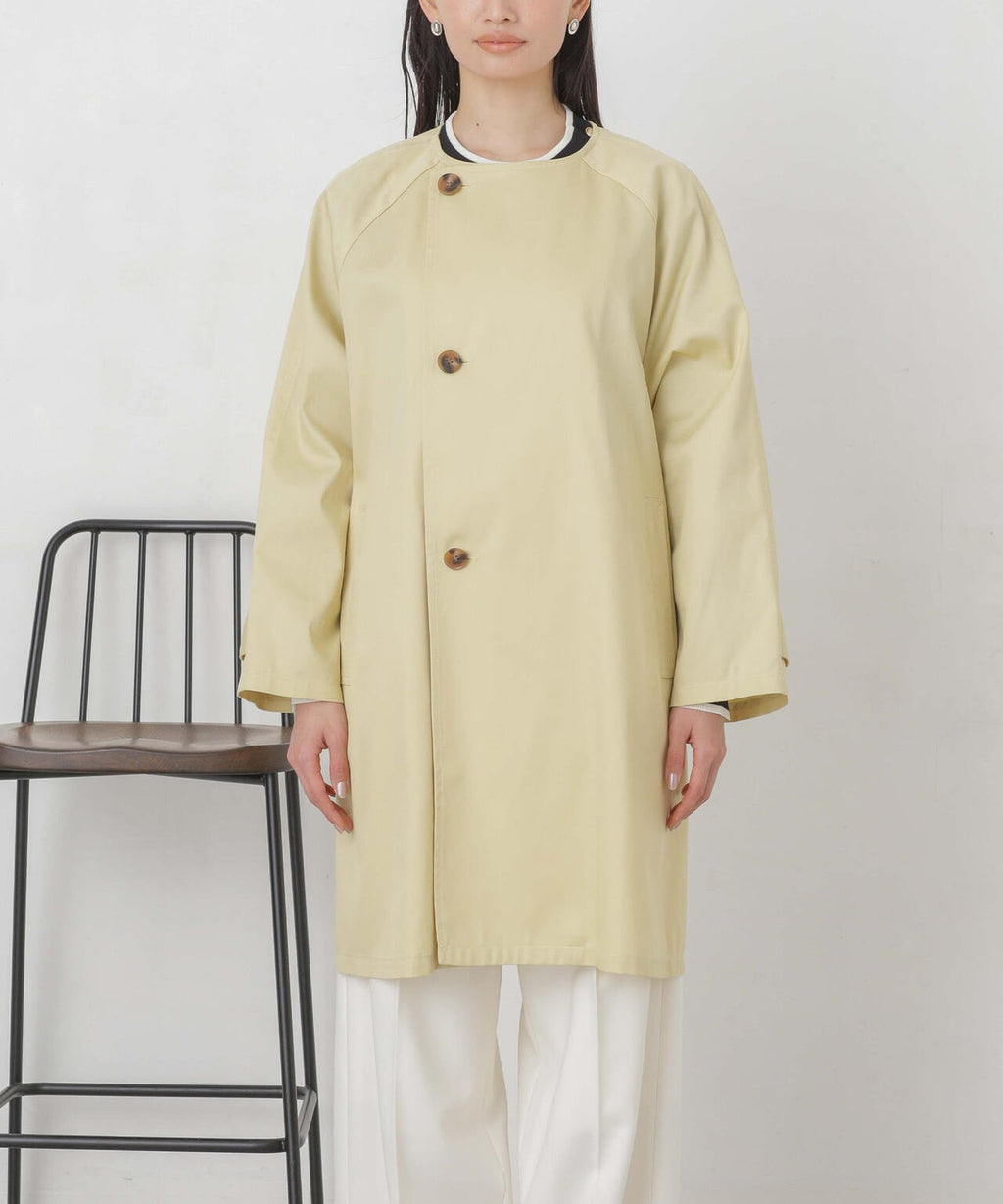 撥水＆花粉ガード加工ノーカラーAラインコート