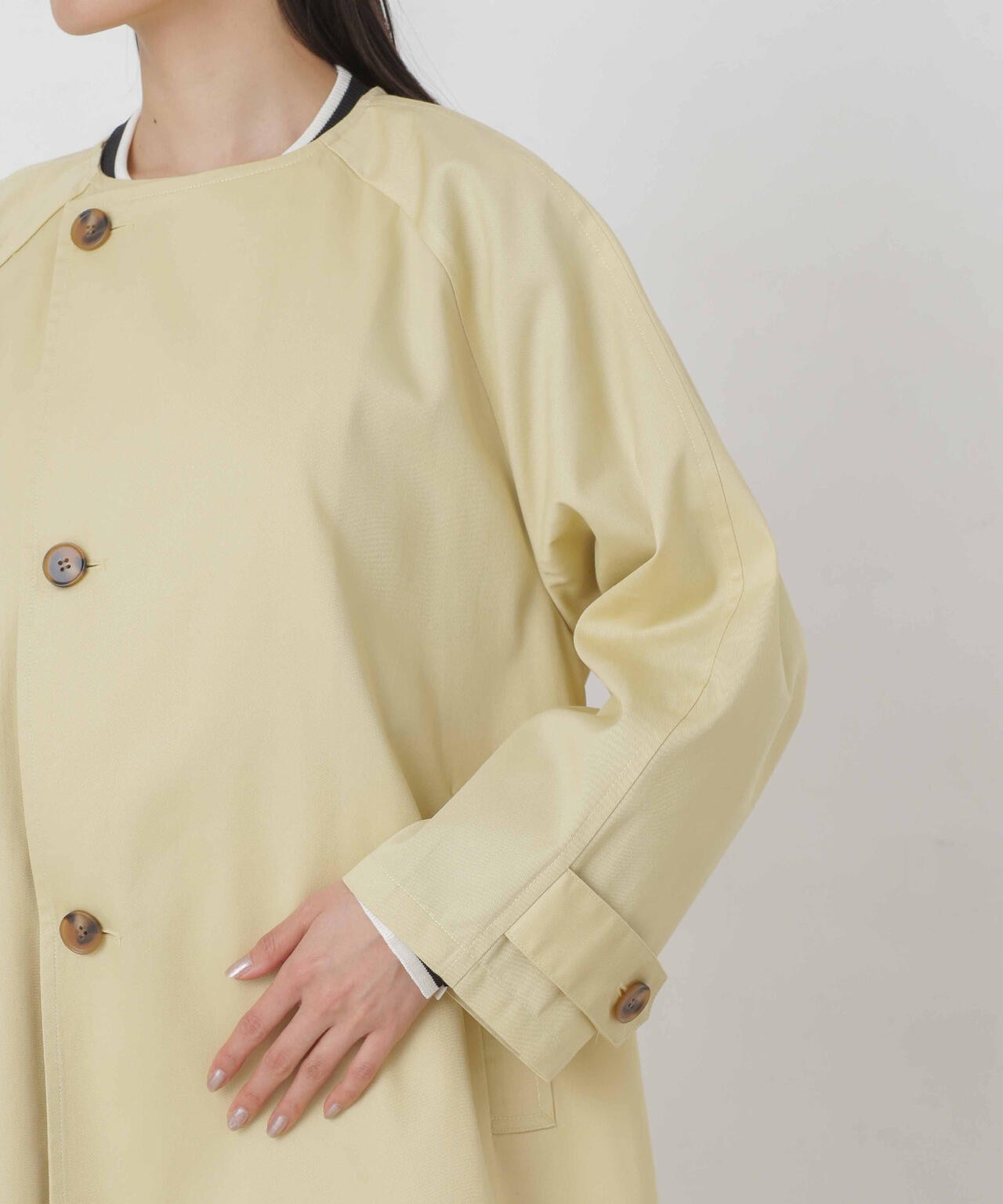 撥水＆花粉ガード加工ノーカラーAラインコート