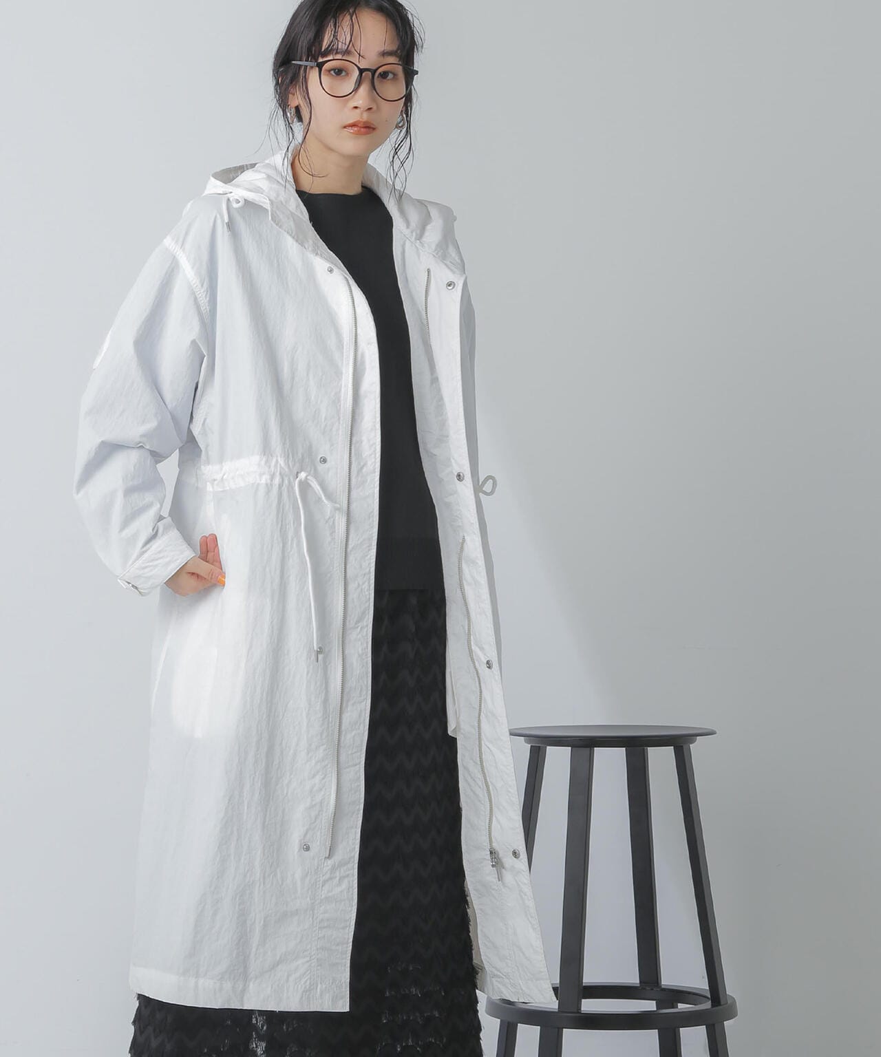 撥水＆花粉ガード加工フードロングコート