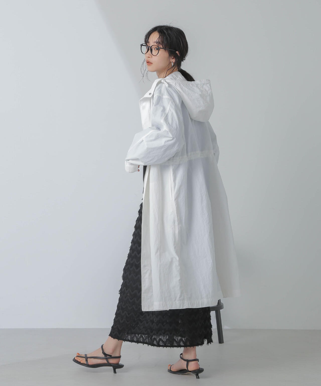 撥水＆花粉ガード加工フードロングコート