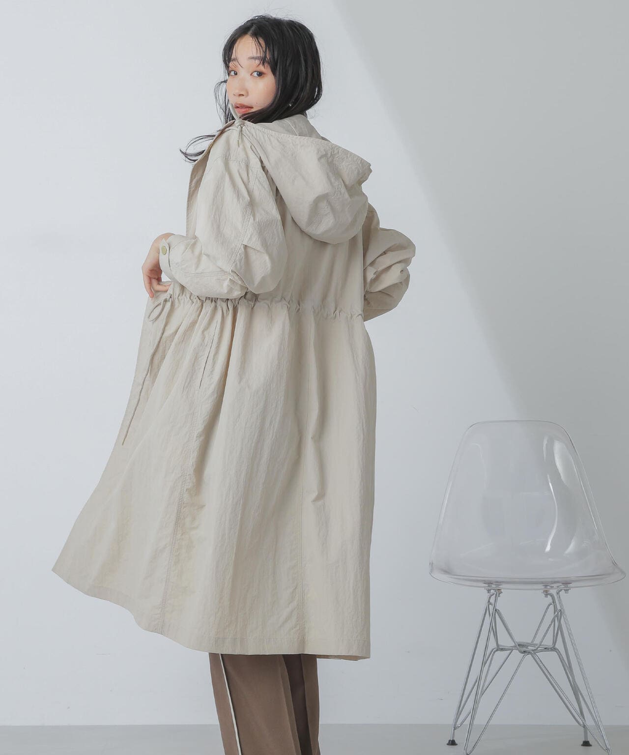 撥水＆花粉ガード加工フードロングコート