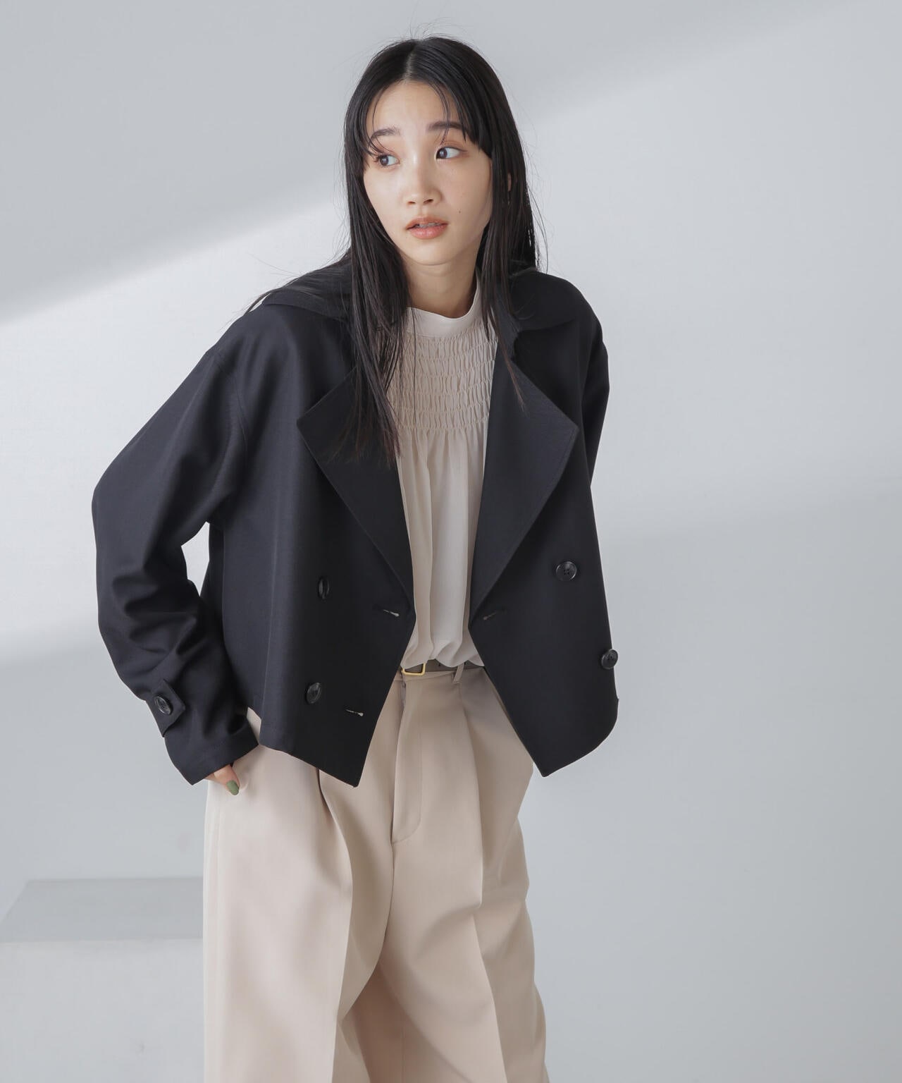 撥水&花粉ガード加工クロップドトレンチコート