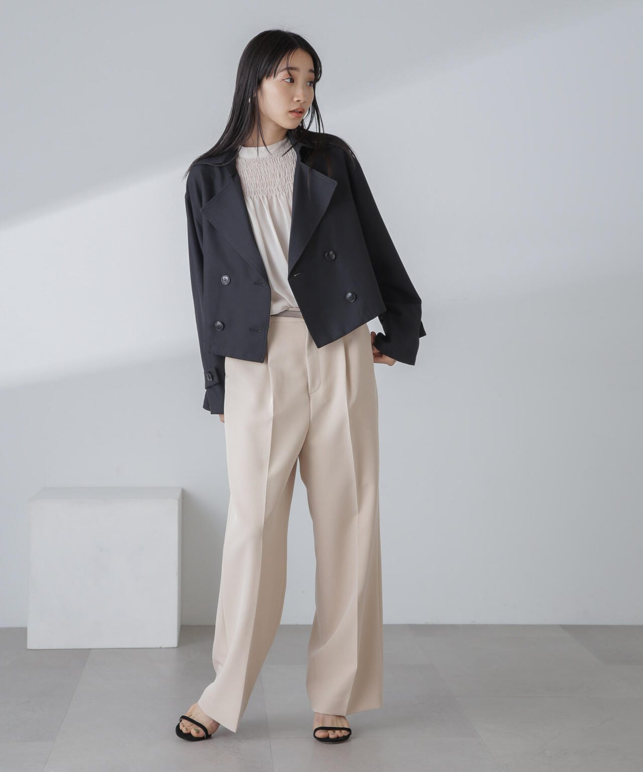 撥水&花粉ガード加工クロップドトレンチコート