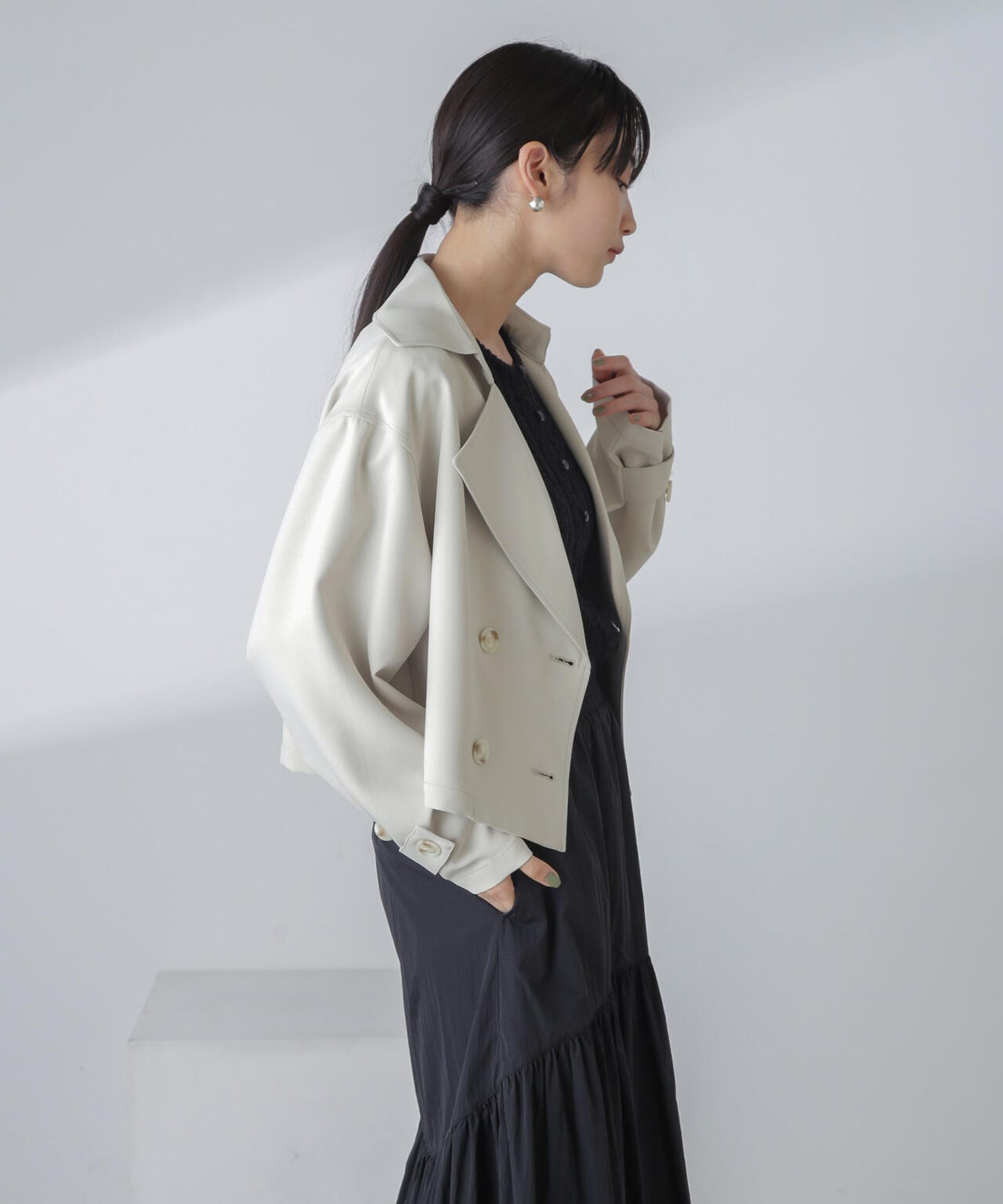 撥水&花粉ガード加工クロップドトレンチコート