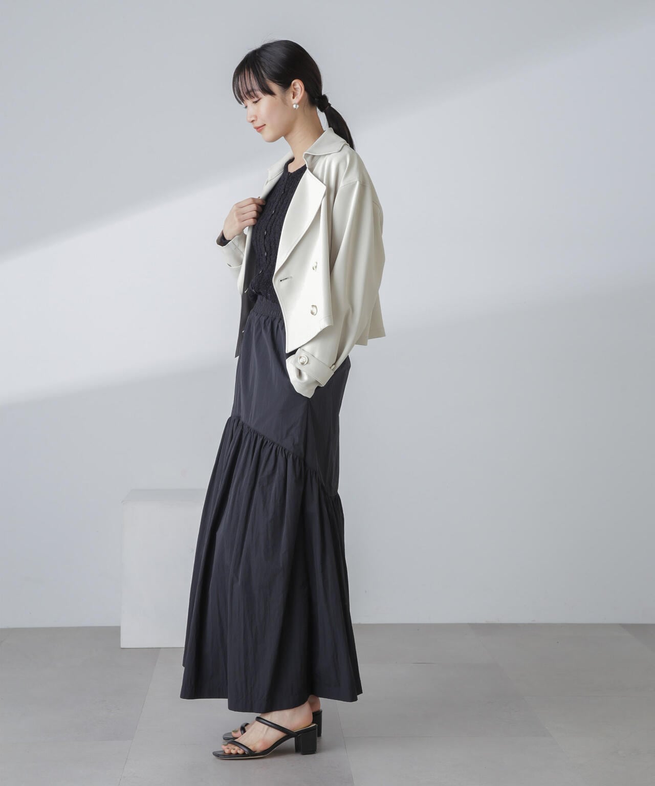 撥水&花粉ガード加工クロップドトレンチコート