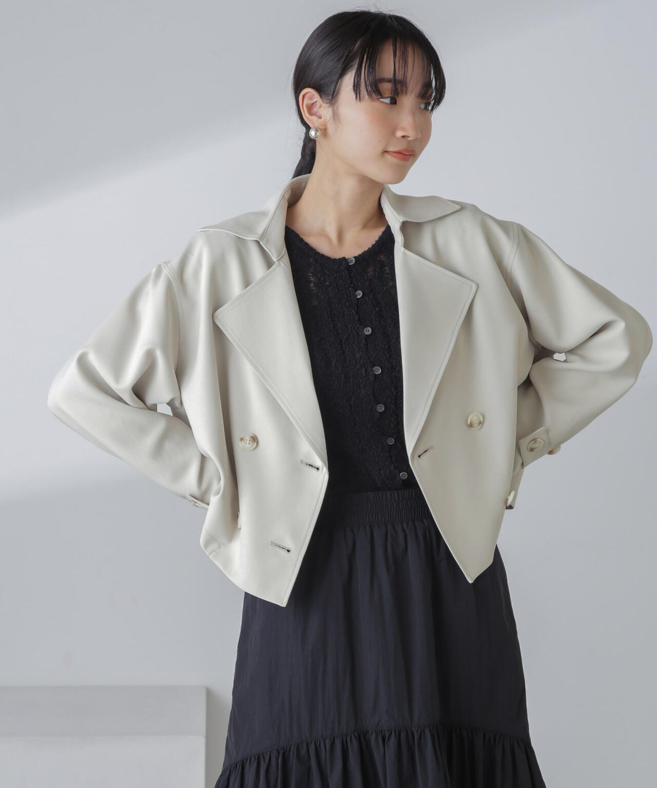 撥水&花粉ガード加工クロップドトレンチコート