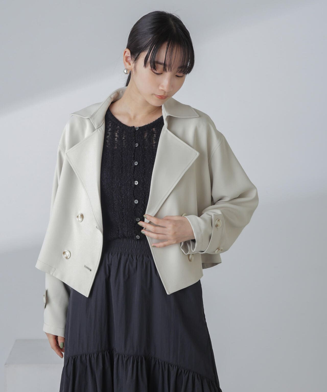 撥水&花粉ガード加工クロップドトレンチコート