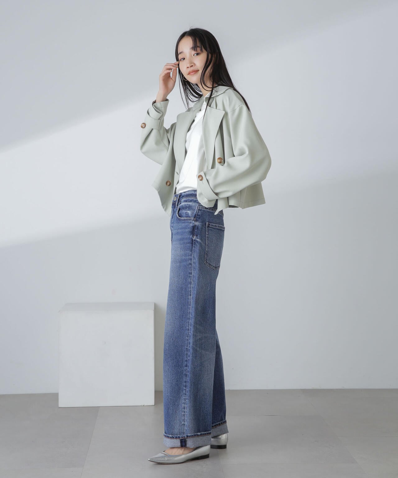 撥水&花粉ガード加工クロップドトレンチコート