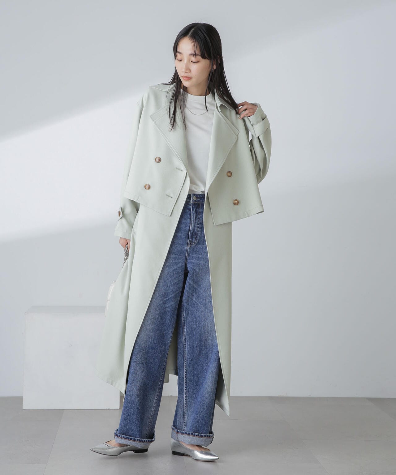 撥水&花粉ガード加工クロップドトレンチコート