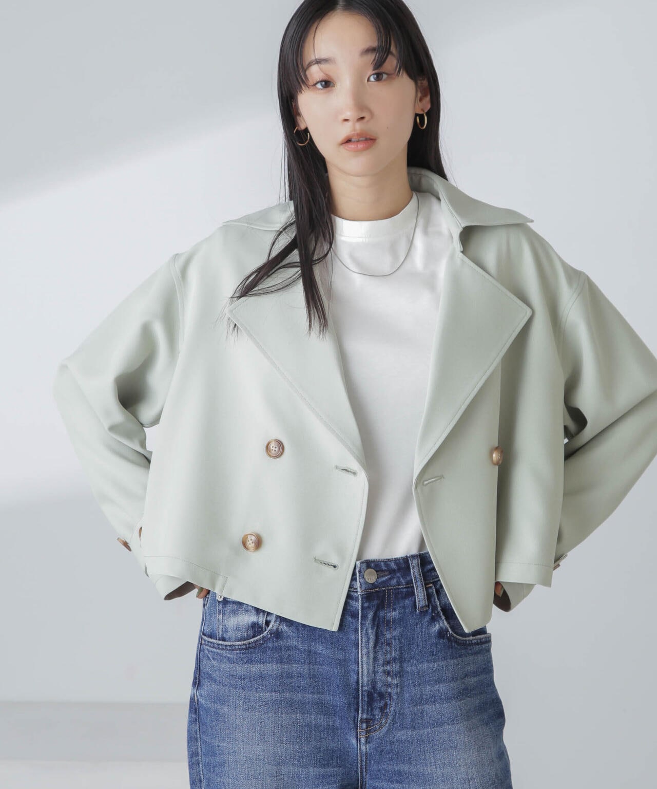 撥水&花粉ガード加工クロップドトレンチコート